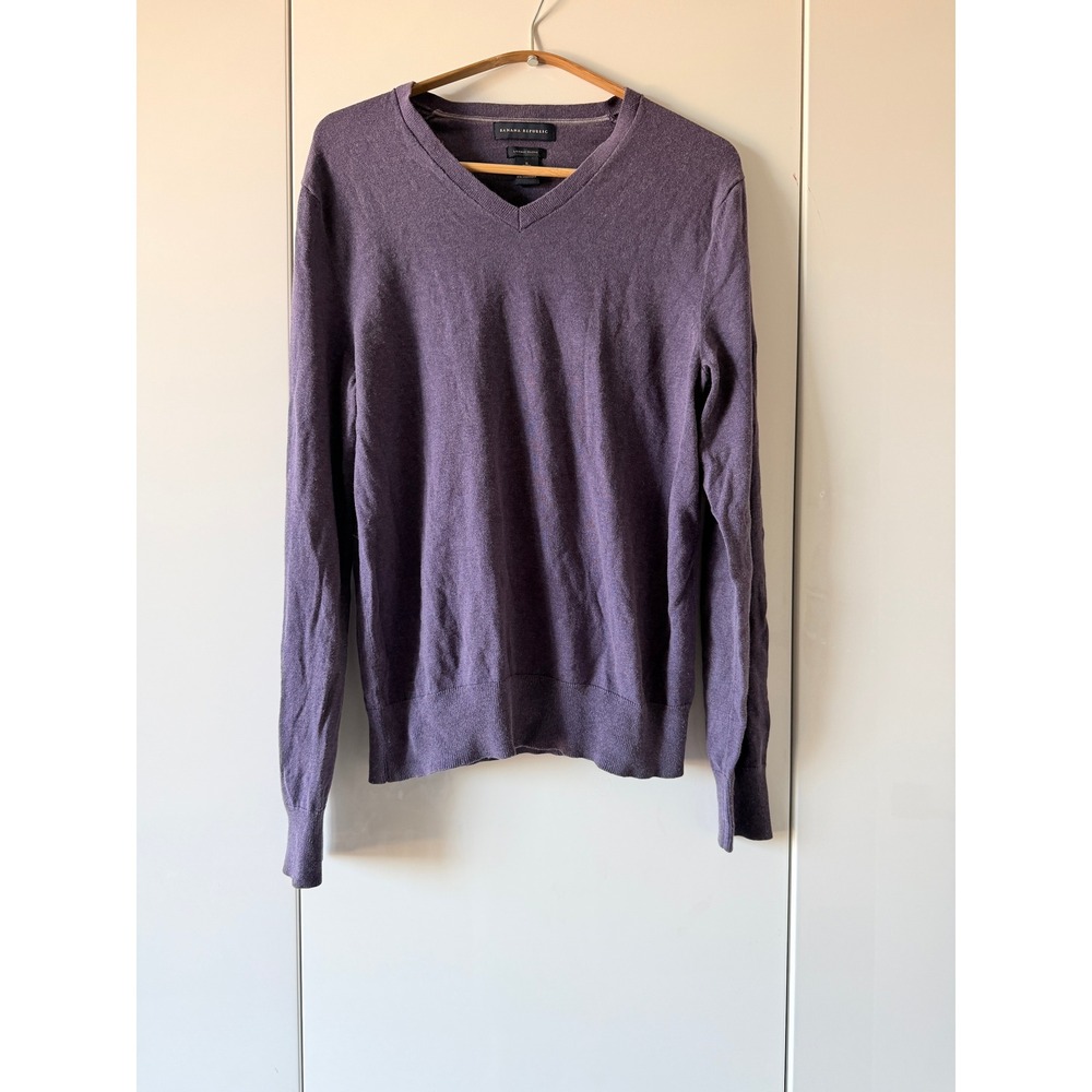Banana Republic Mens S Silk Cashmere V-Neck Sweater Heather Purple Luxury Blend